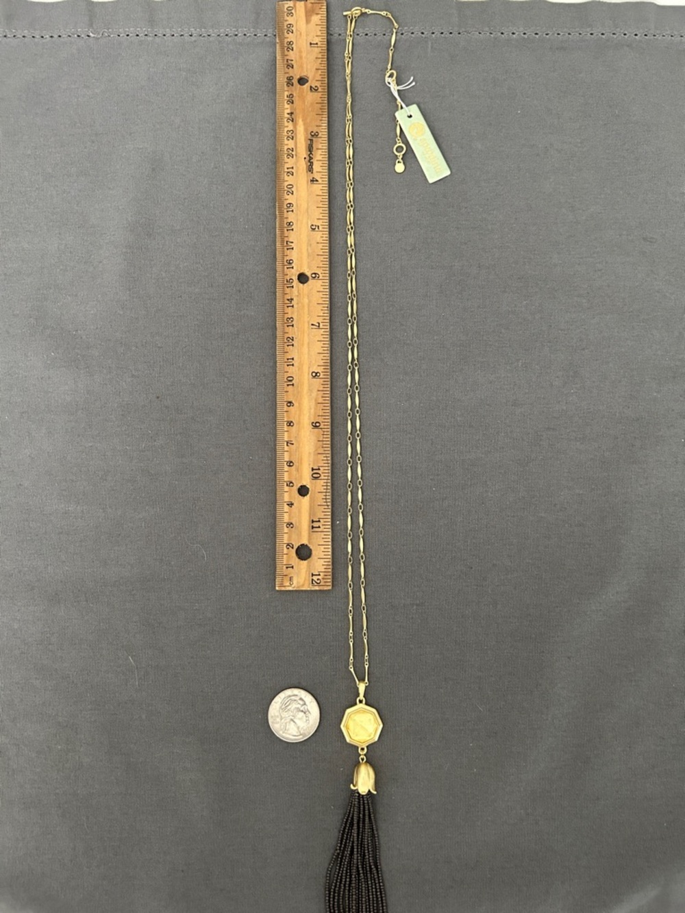 Spartina 449 Gold Bellflower Tassel Necklace 27” Grey - Picture 5 of 6